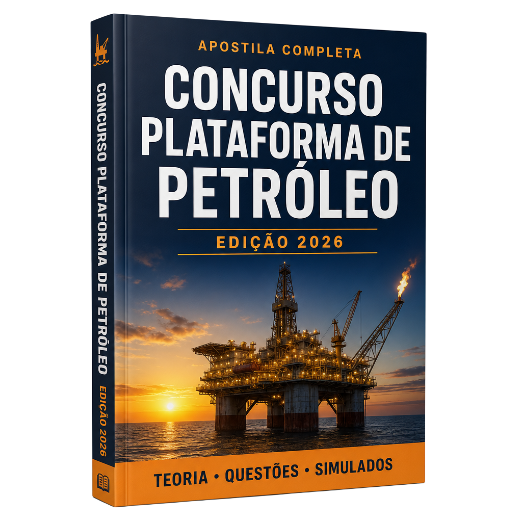 Mockup da apostila Concurso Plataforma de Petróleo edição 2026